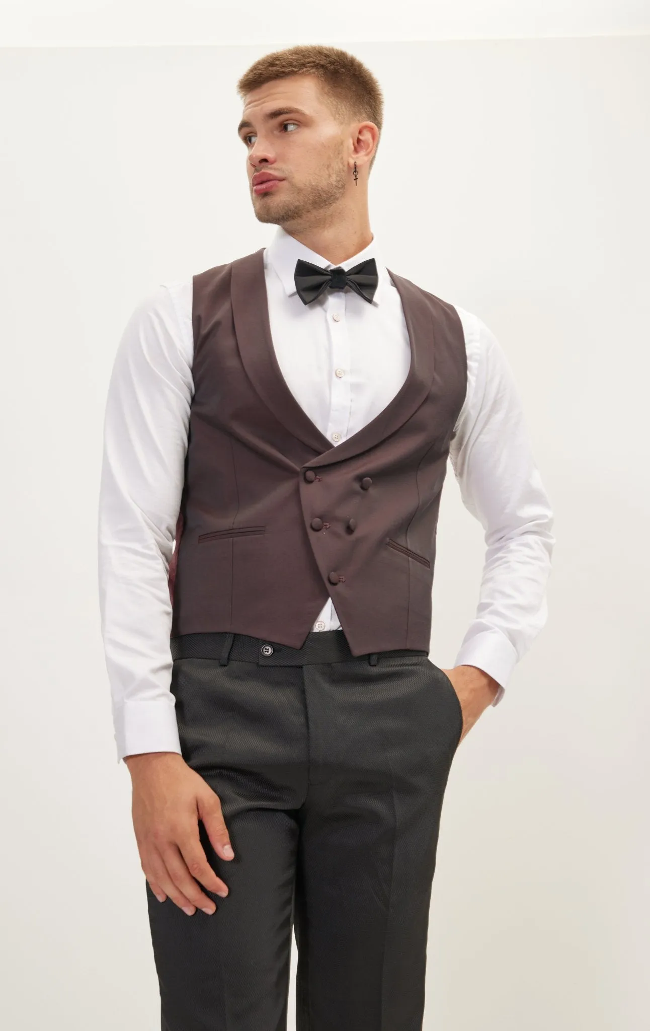 Double Breasted U-Shaped Vest - Burgundy