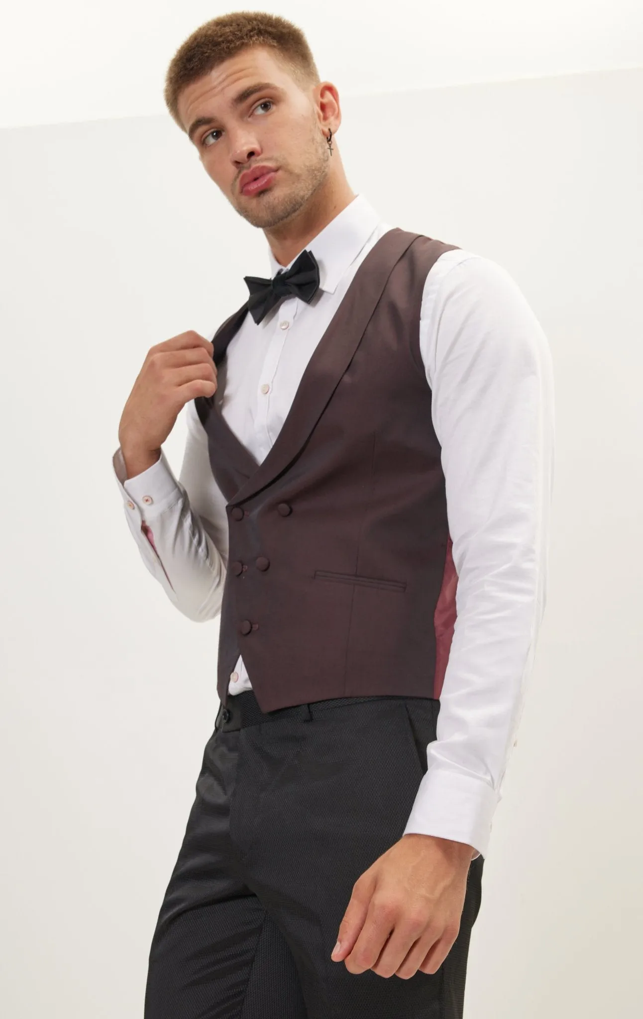 Double Breasted U-Shaped Vest - Burgundy