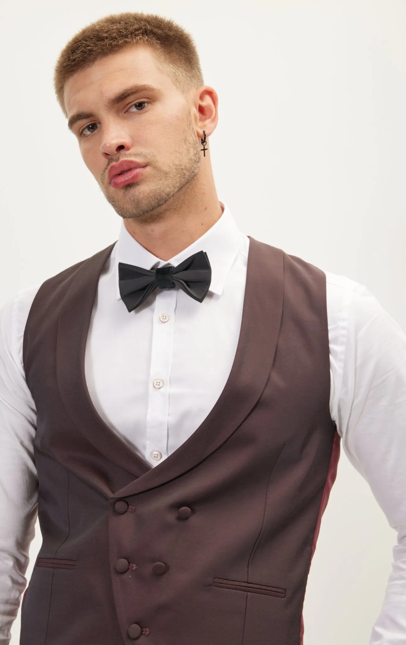 Double Breasted U-Shaped Vest - Burgundy