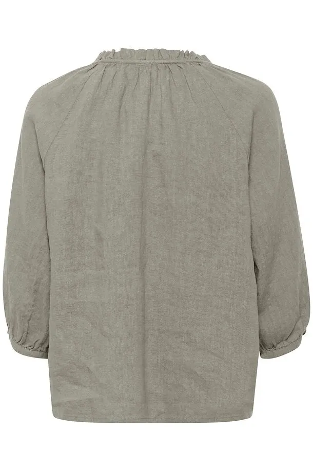 Elody 100% Linen Blouse in Vetiver