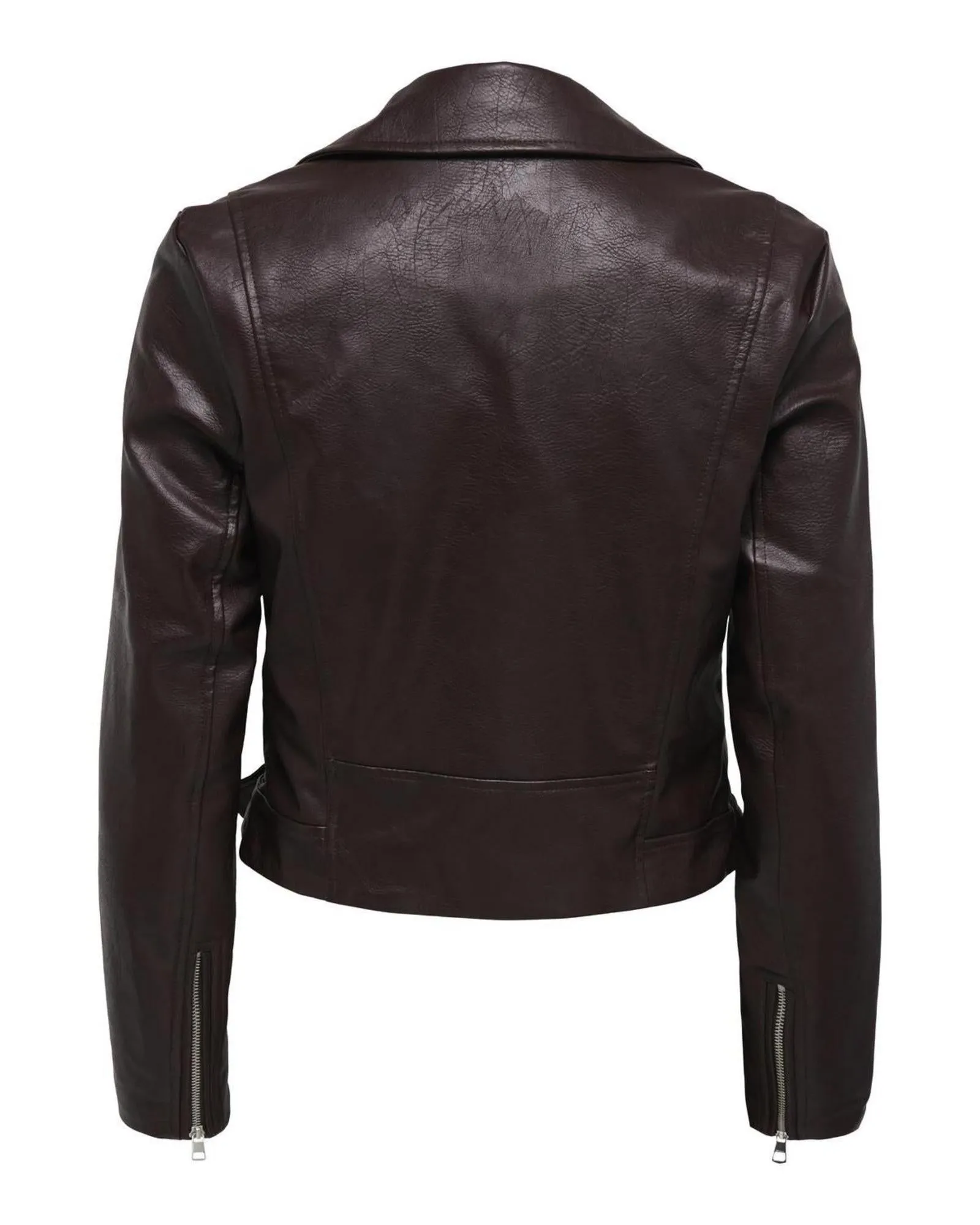 Faux Leather Biker Jacket with Zip Fastening and Long Sleeves