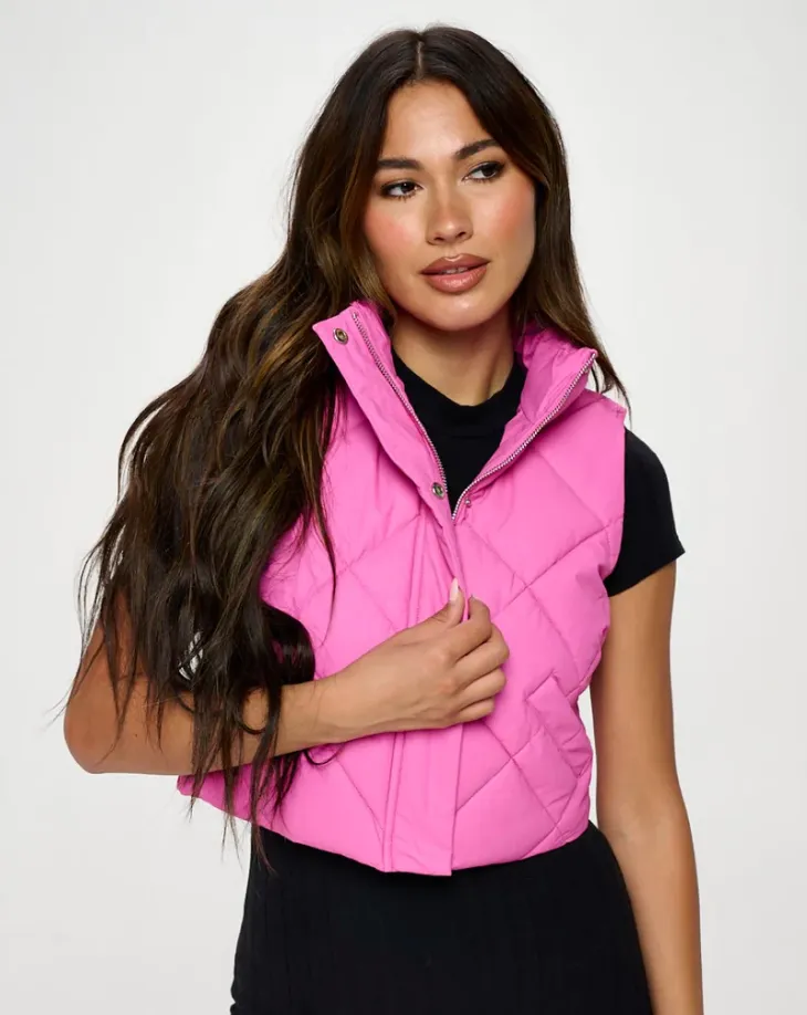 Faux Leather Puffer Vest