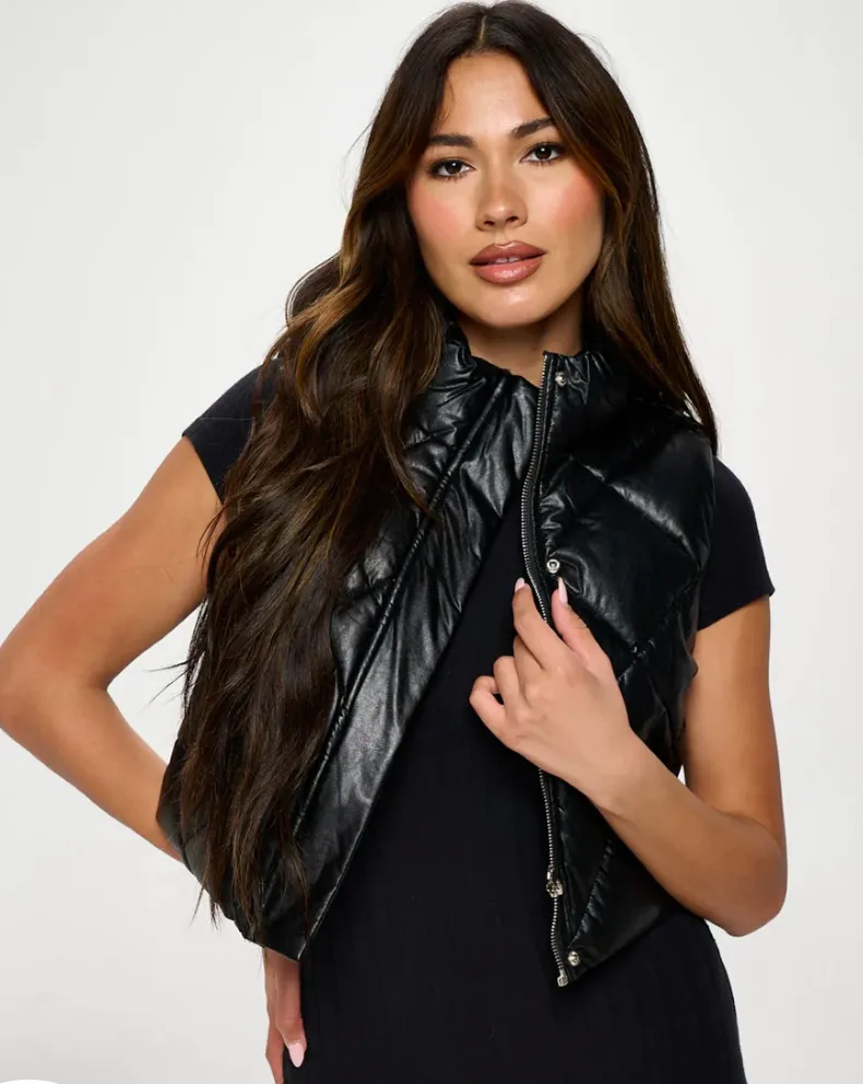 Faux Leather Puffer Vest