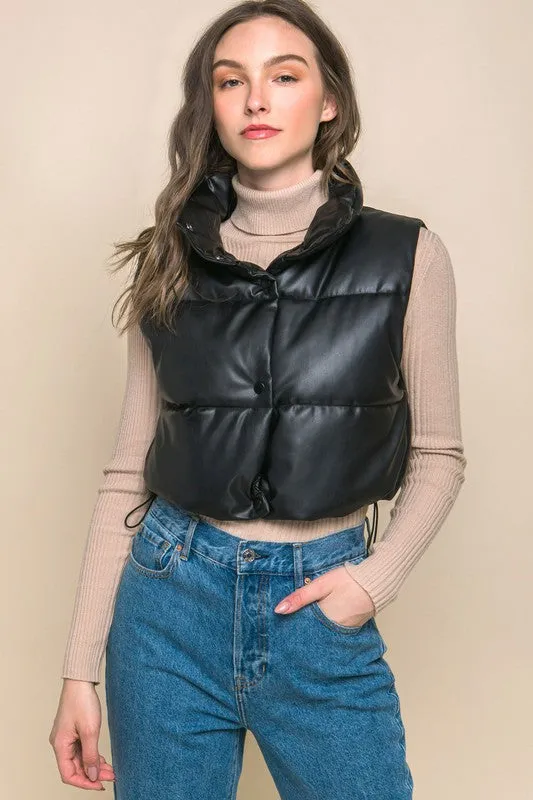 Faux Leather Puffer Vest