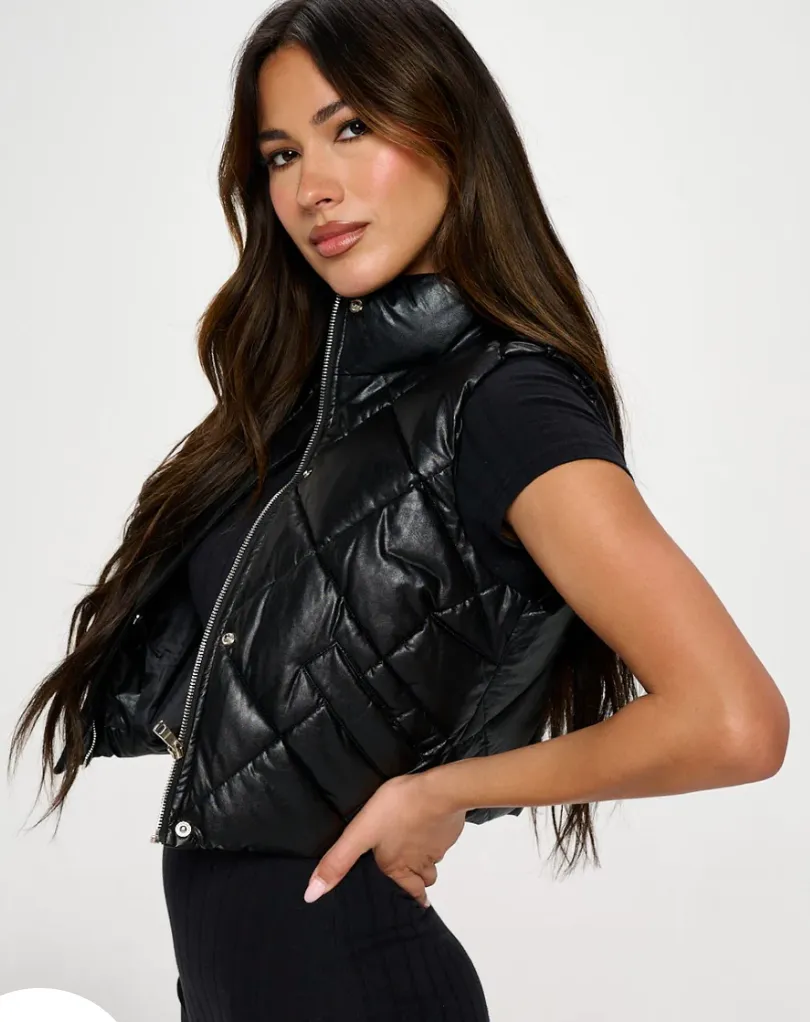 Faux Leather Puffer Vest