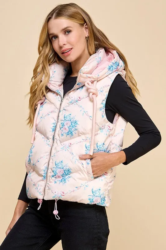 Floral Printed Vest with Hoodie