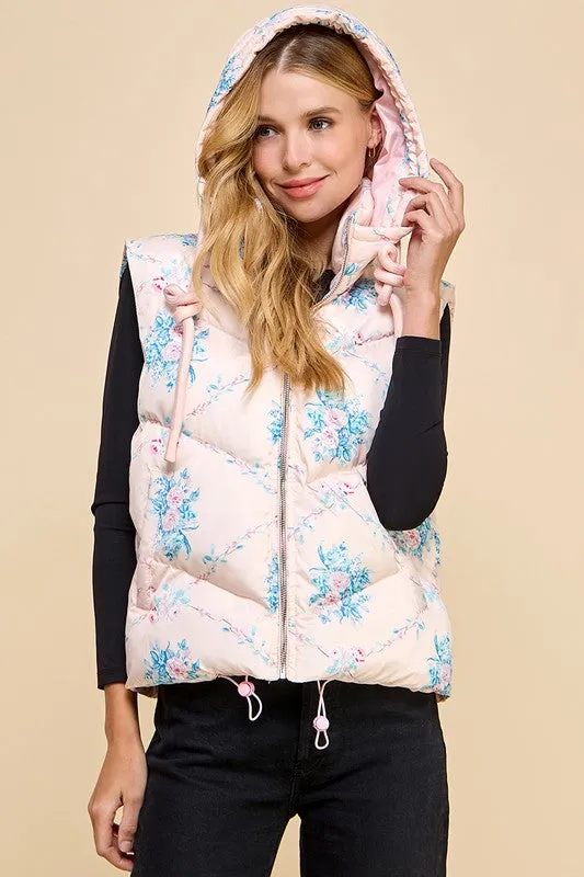 Floral Printed Vest with Hoodie