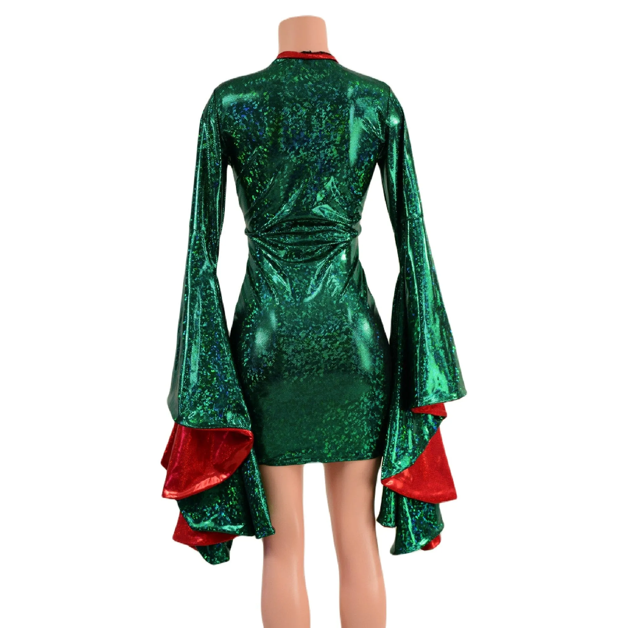 Green Kaleidoscope Bodycon Dress with Keyhole and Mini Sorceress Sleeves