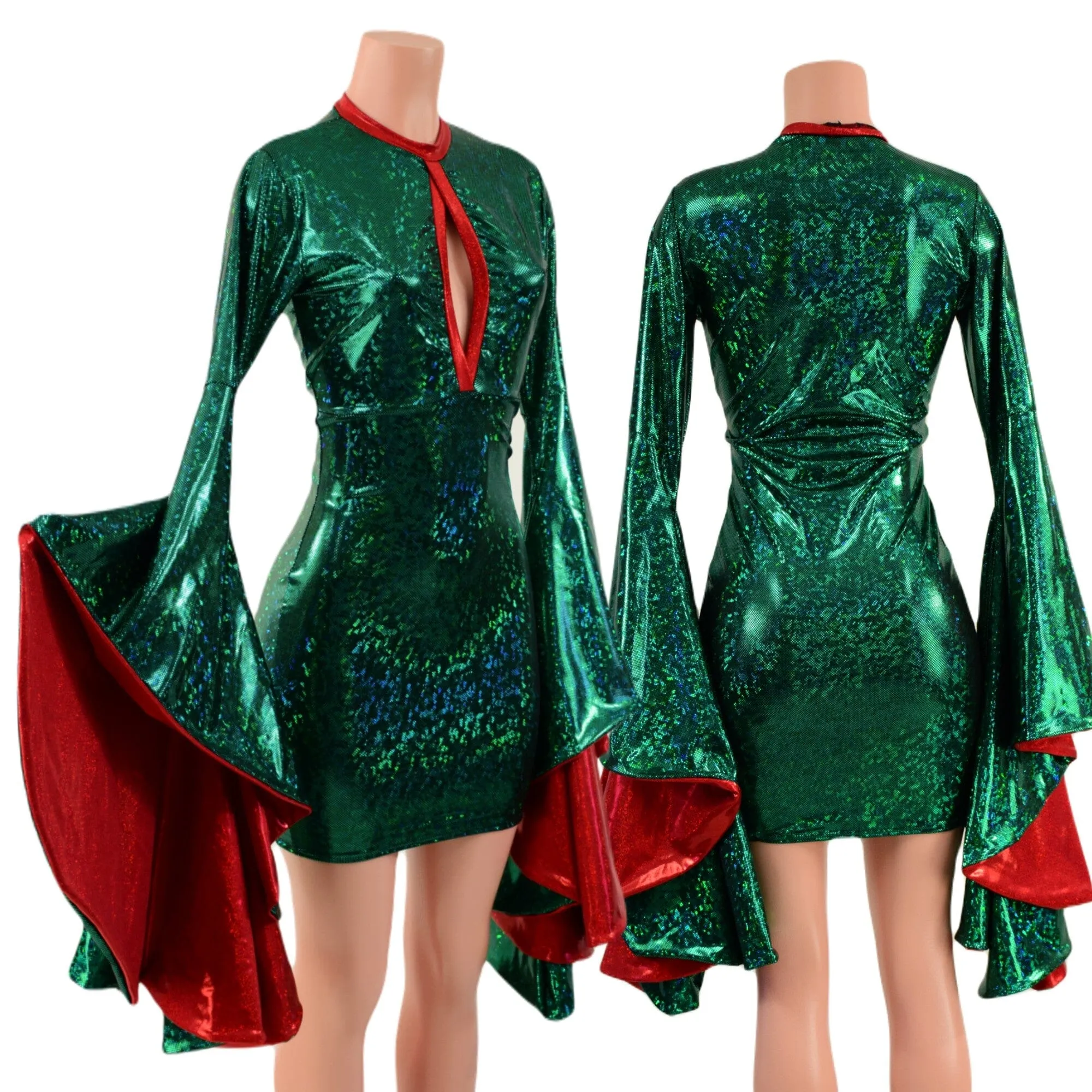 Green Kaleidoscope Bodycon Dress with Keyhole and Mini Sorceress Sleeves