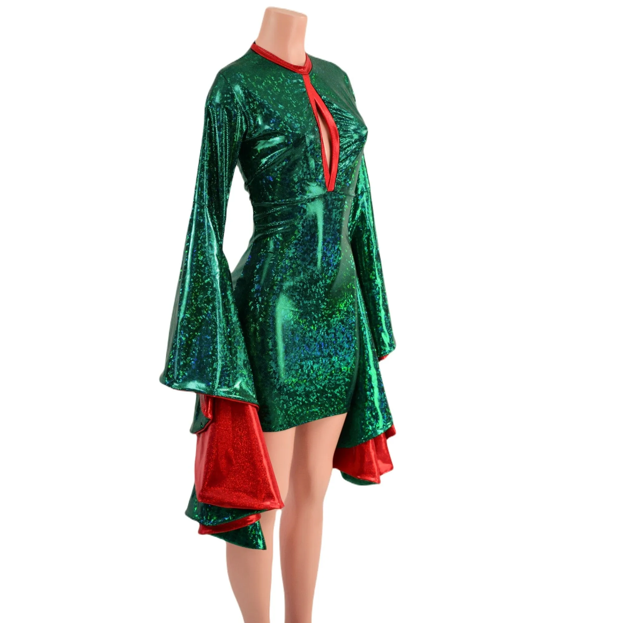 Green Kaleidoscope Bodycon Dress with Keyhole and Mini Sorceress Sleeves