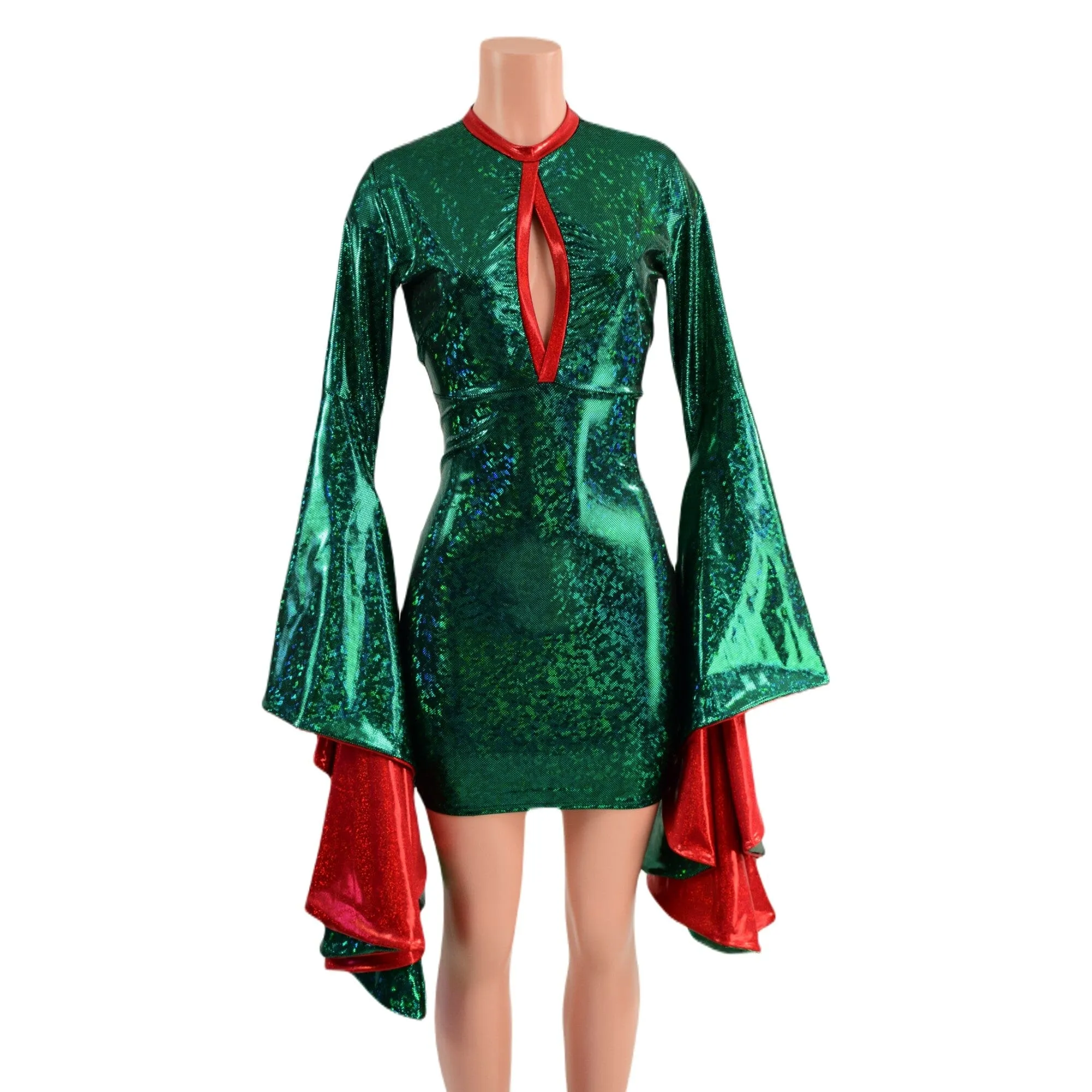 Green Kaleidoscope Bodycon Dress with Keyhole and Mini Sorceress Sleeves