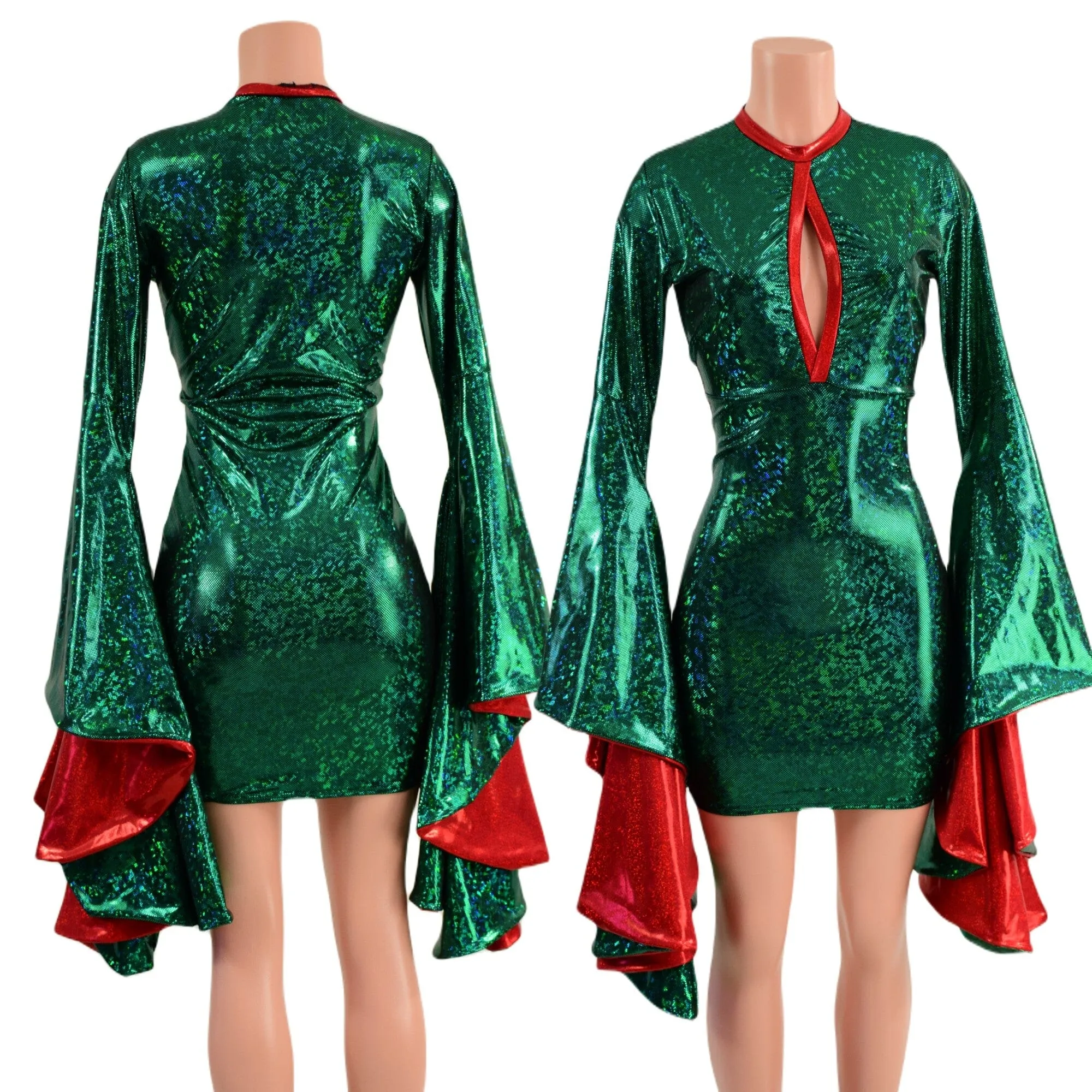 Green Kaleidoscope Bodycon Dress with Keyhole and Mini Sorceress Sleeves