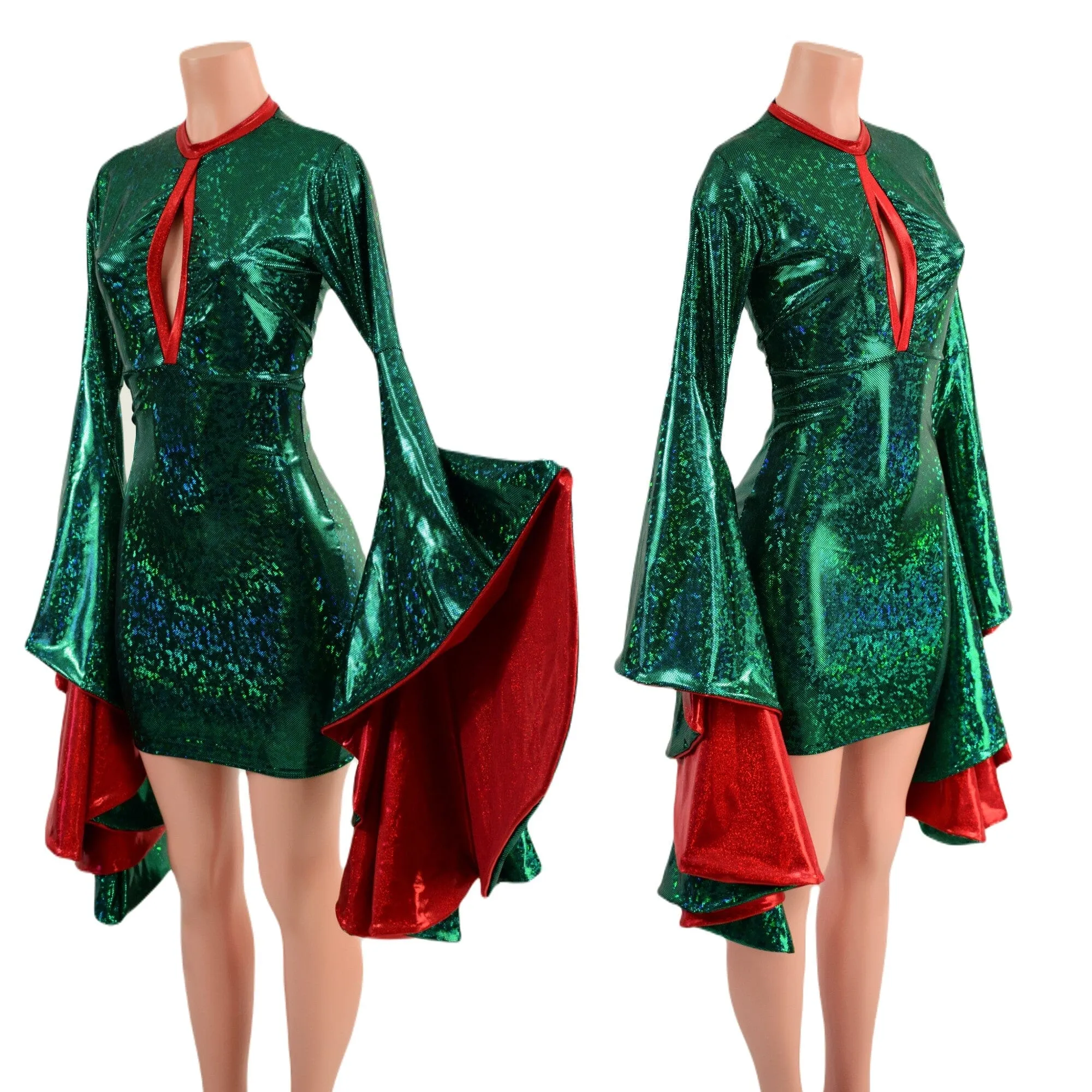 Green Kaleidoscope Bodycon Dress with Keyhole and Mini Sorceress Sleeves