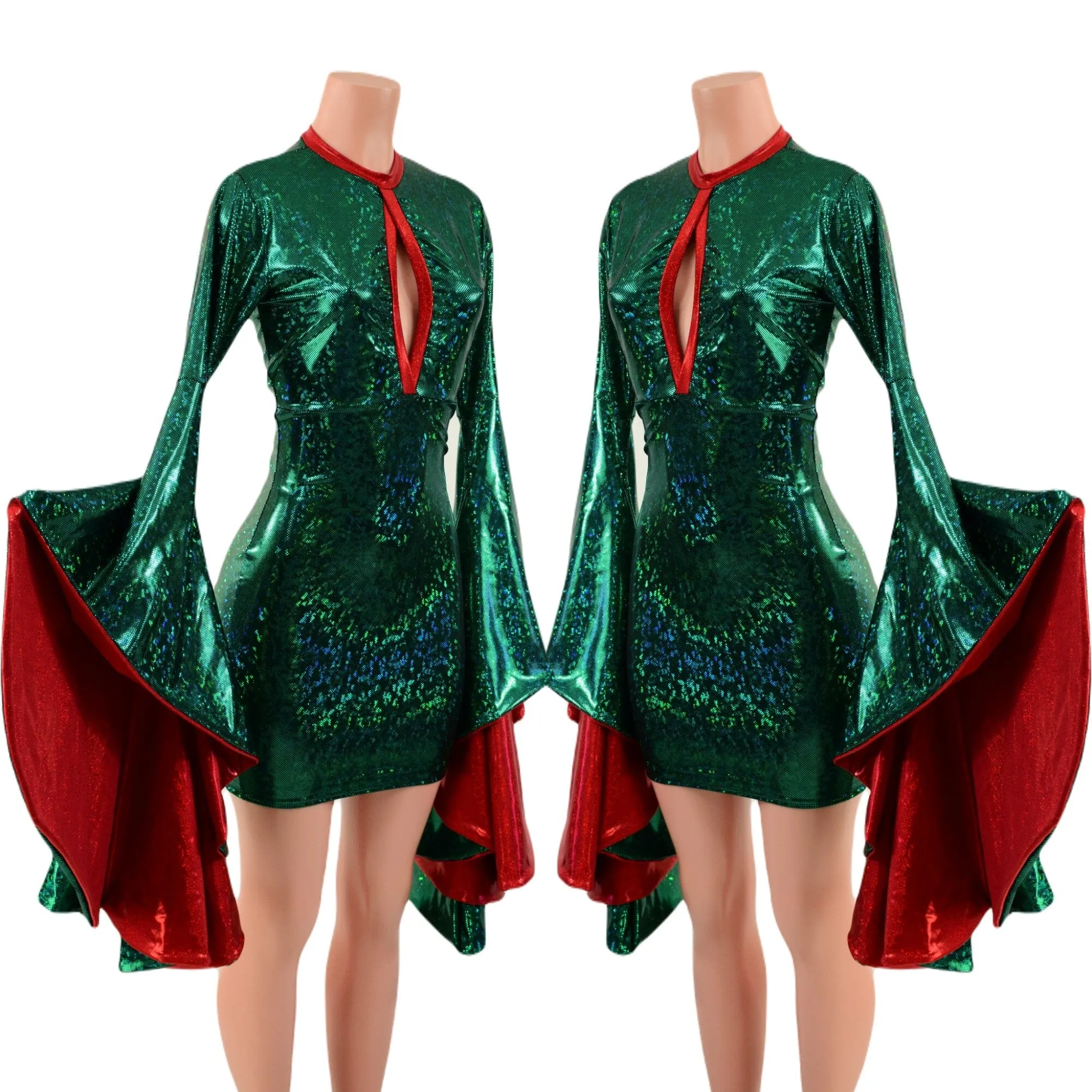 Green Kaleidoscope Bodycon Dress with Keyhole and Mini Sorceress Sleeves