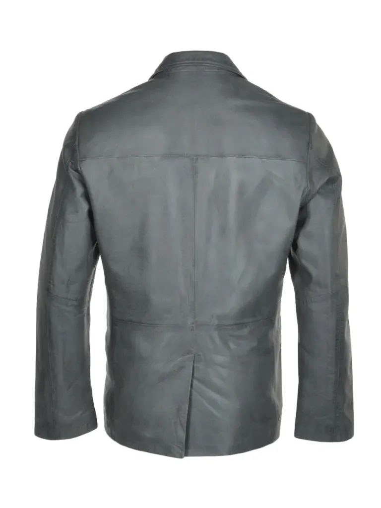 Grey Genuine Leather Blazer