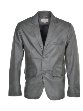 Grey Genuine Leather Blazer