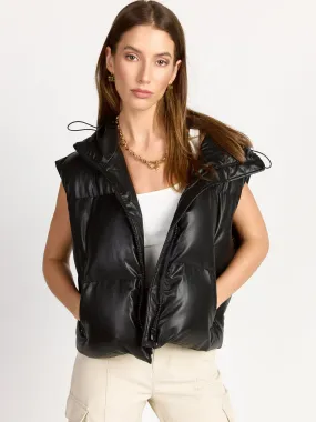 Hooded Faux Leather Crop Puffer Vest - Aaron & Amber