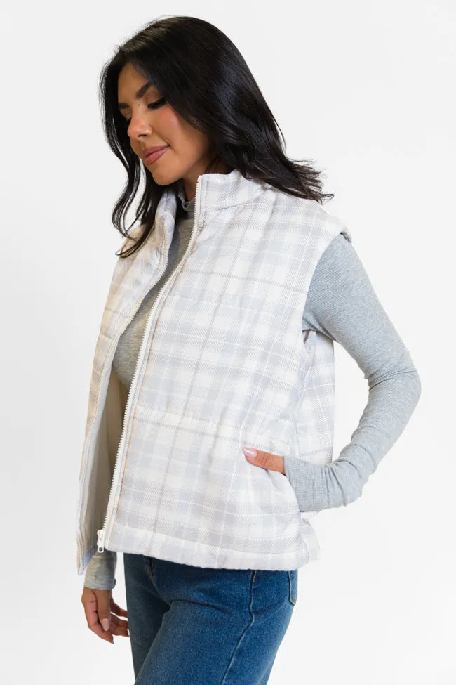 In A Bubble Beige Plaid Puffer Vest FINAL SALE