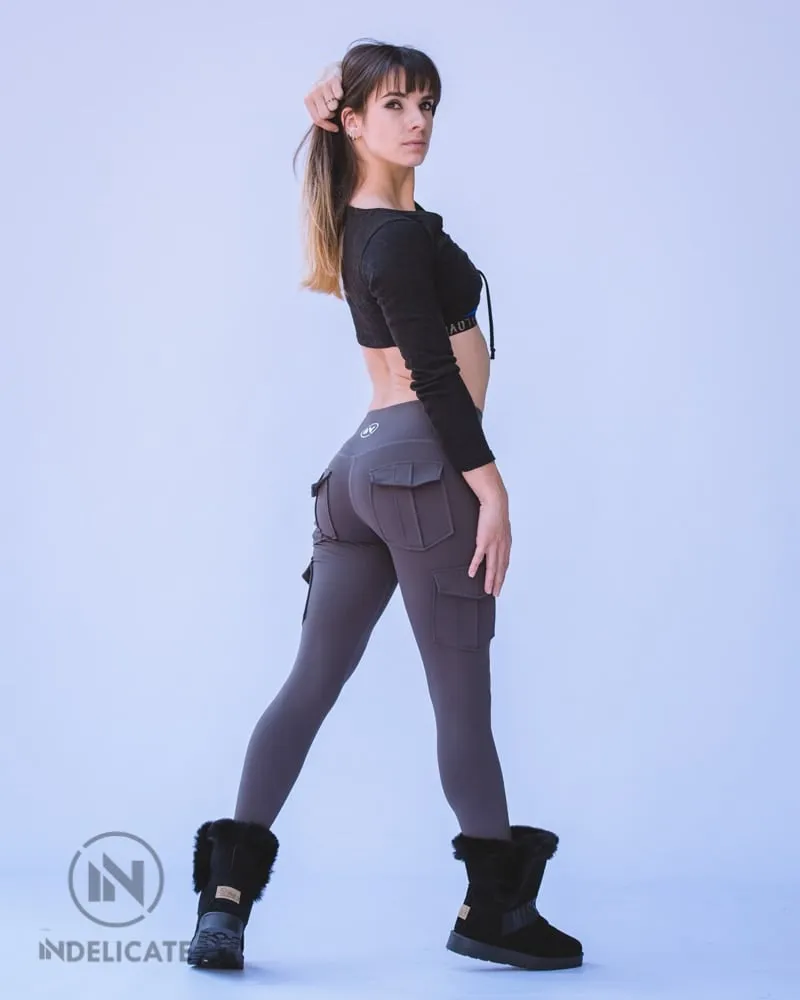 InDelicate -Premium Leggings: Charcoal Cargo Luxe