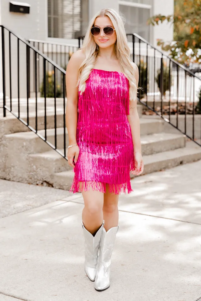 Just Ask Me Pink Sequin Fringe Tank Mini Dress FINAL SALE