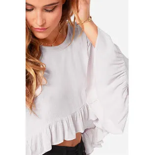 Ketty More  Women's Long Flounced Sleeves Short Front Chiffon Shirt Loose-KMWSB735