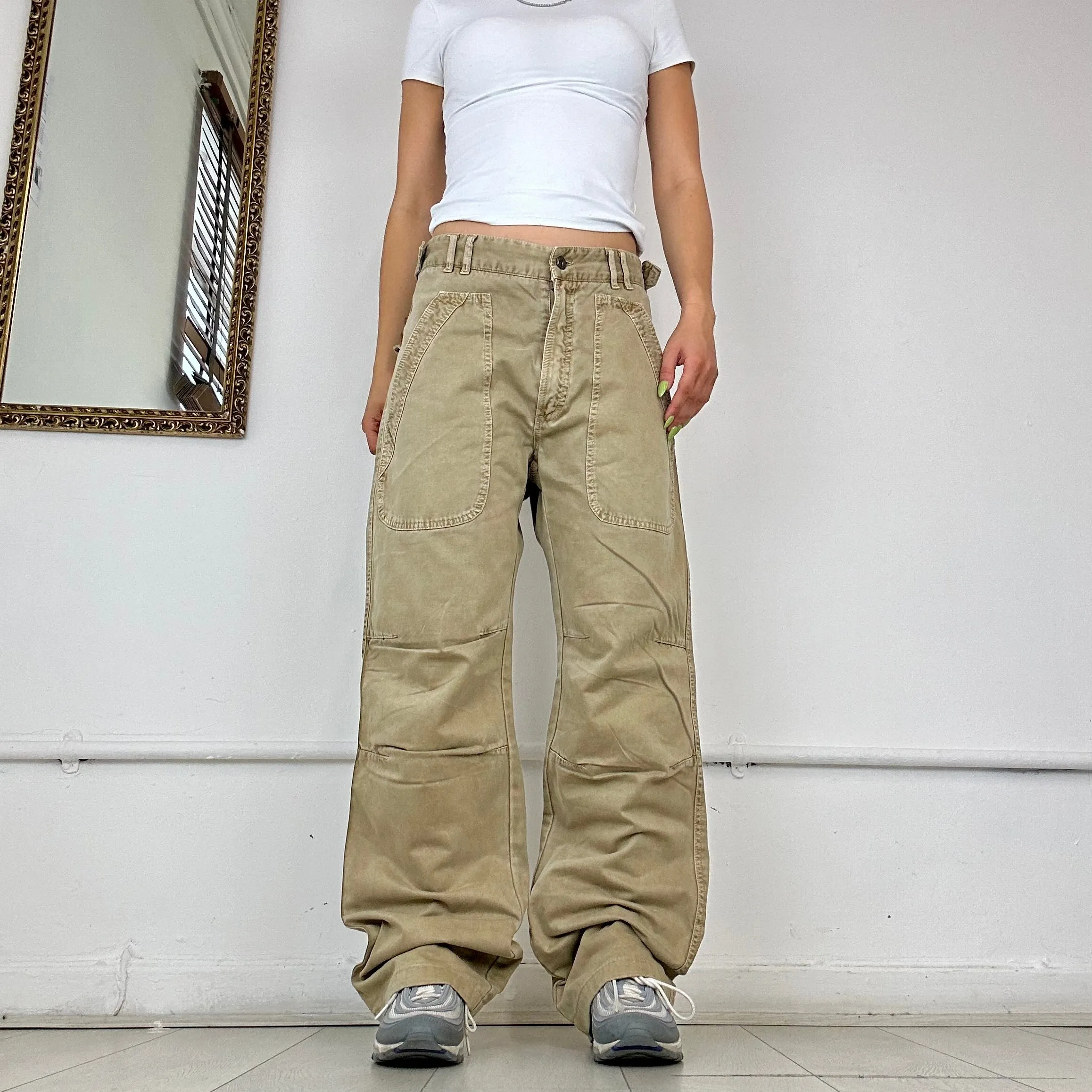 khaki baggy cargo trousers