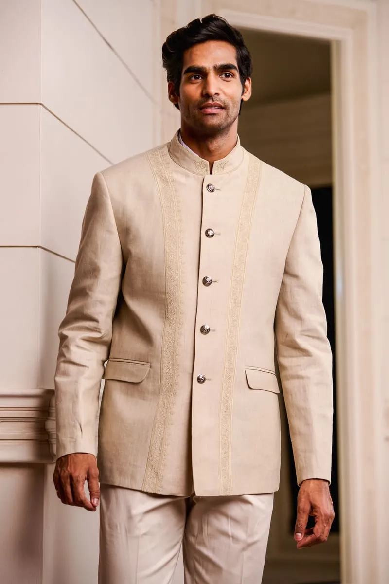 Khaki Linen Bandhgala