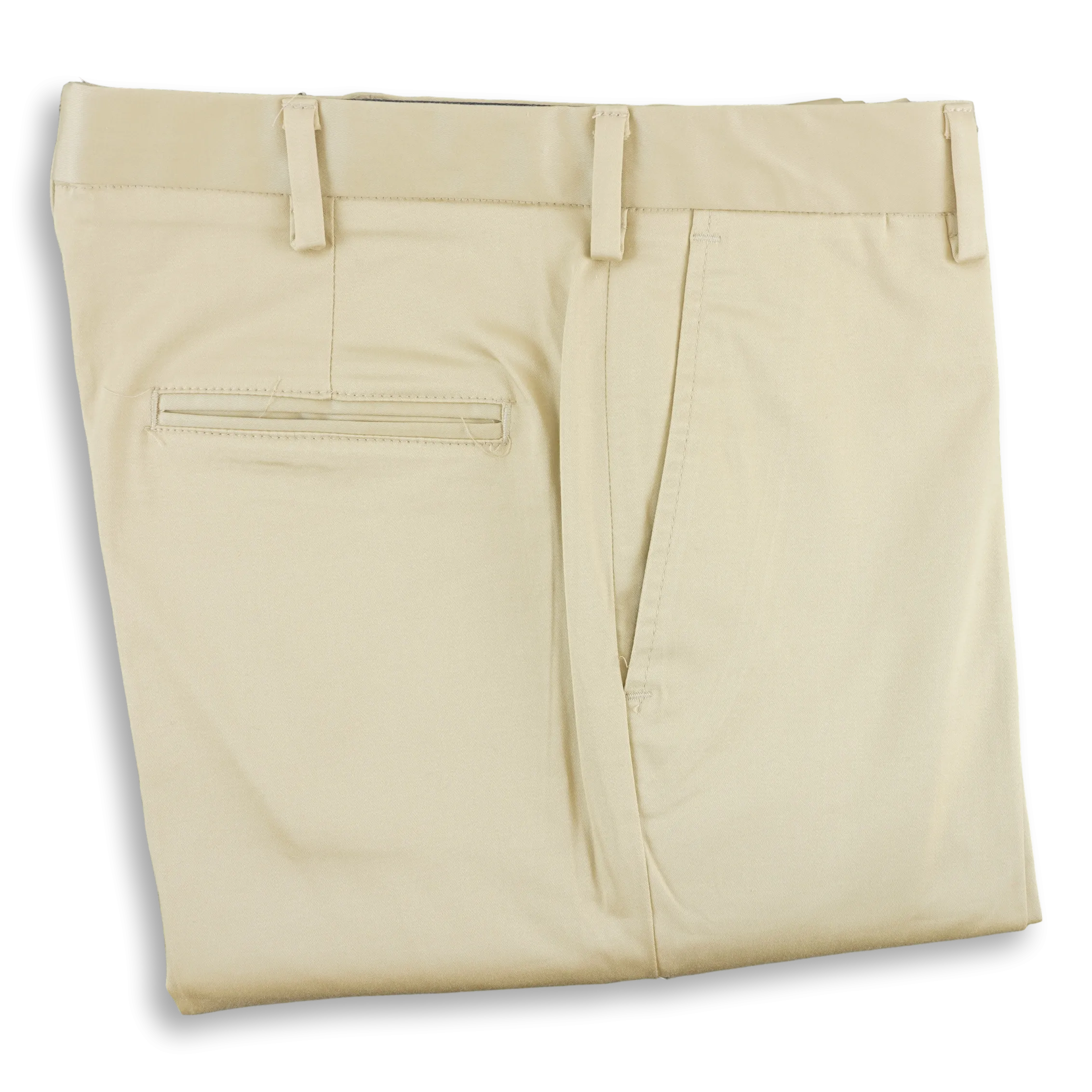 Khaki Stretch Cotton Twill Plain Front Trousers