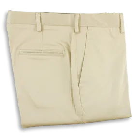 Khaki Stretch Cotton Twill Plain Front Trousers