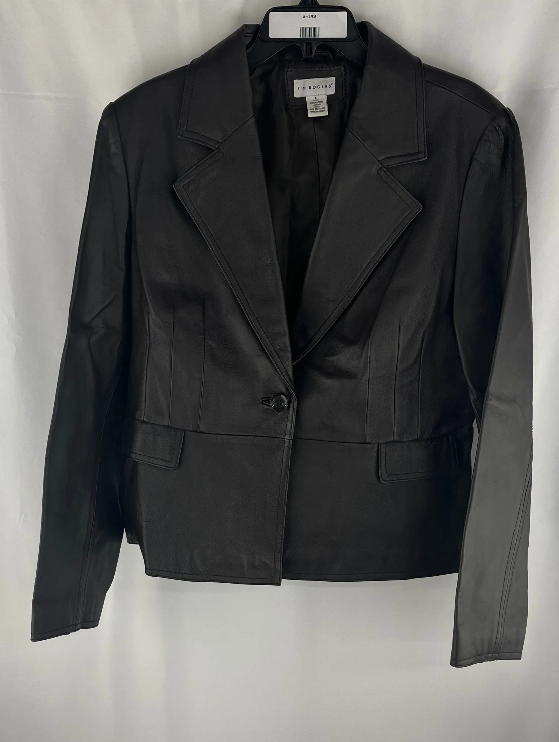 Kim Rogers Women's Brown Leather Single Breasted Blazer Lapels Size L