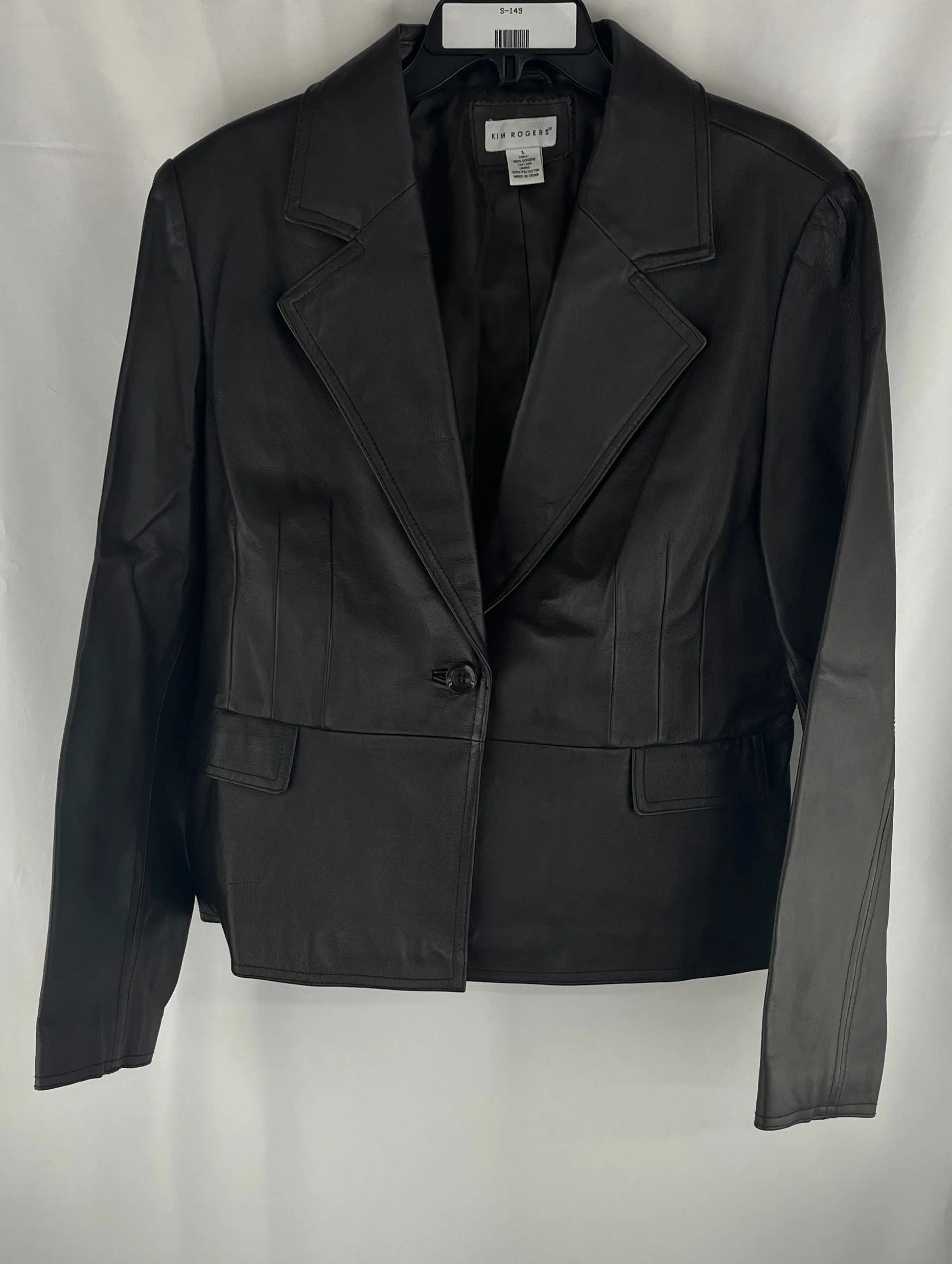 Kim Rogers Women's Brown Leather Single Breasted Blazer Lapels Size L