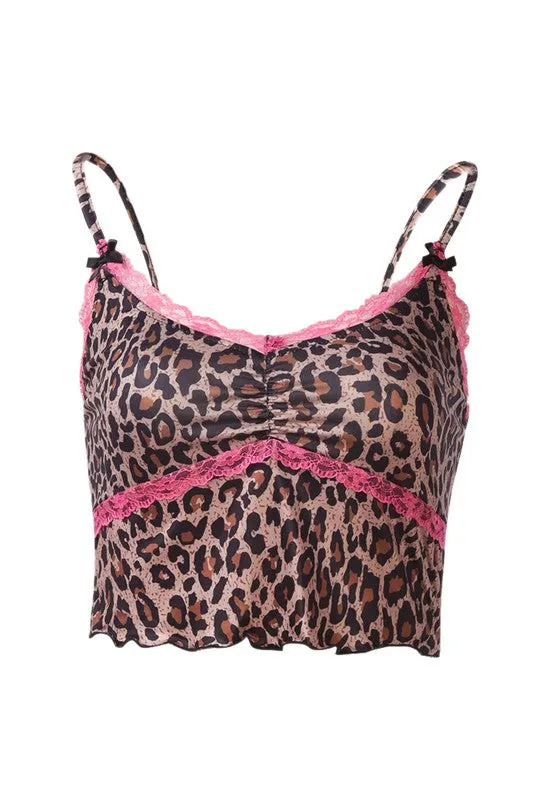 Lace Detail Leopard Print Crop Top