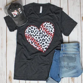 LEOPARD Baseball Heart V-Neck Tee