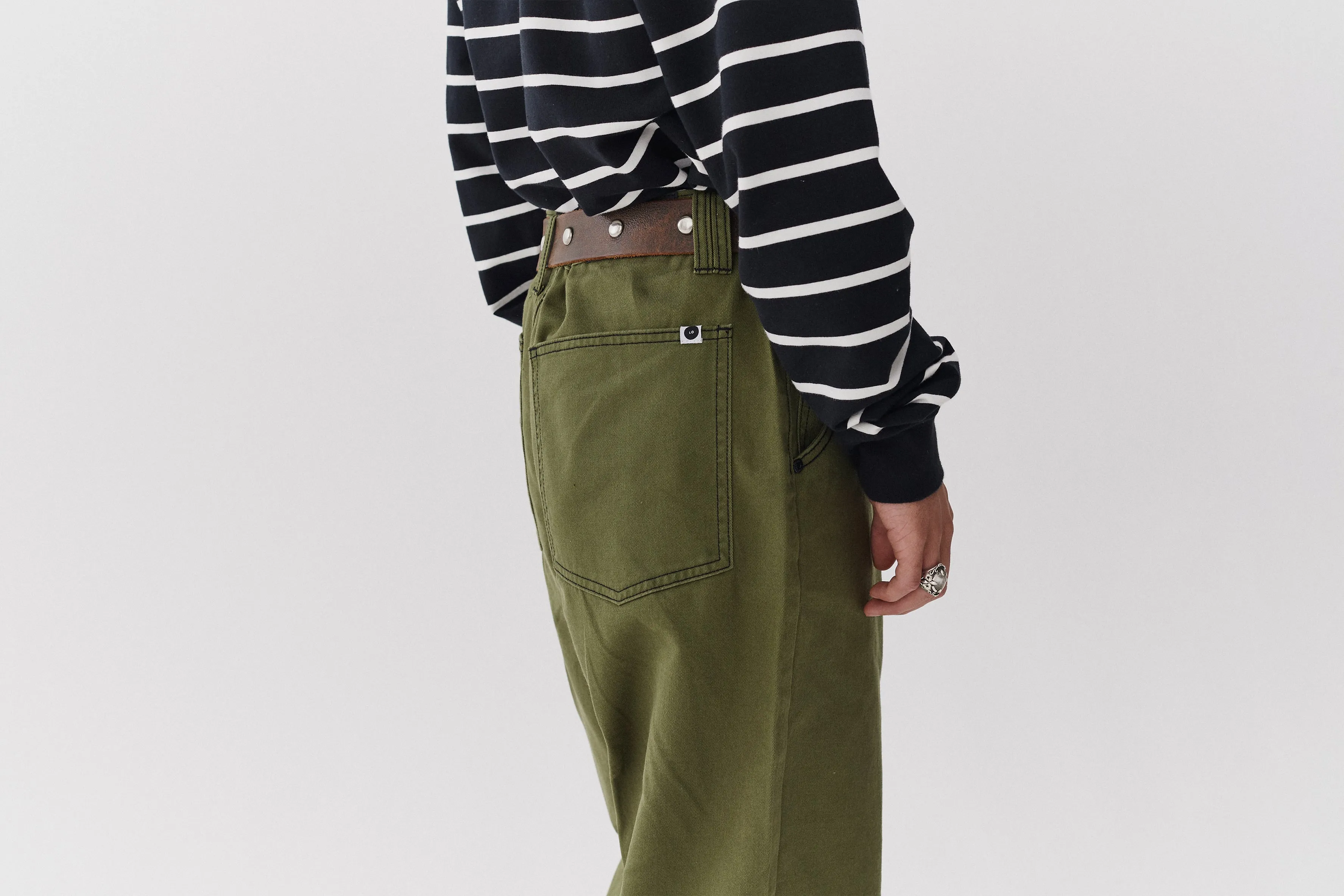 LO Contrast Stitch Khaki Trousers