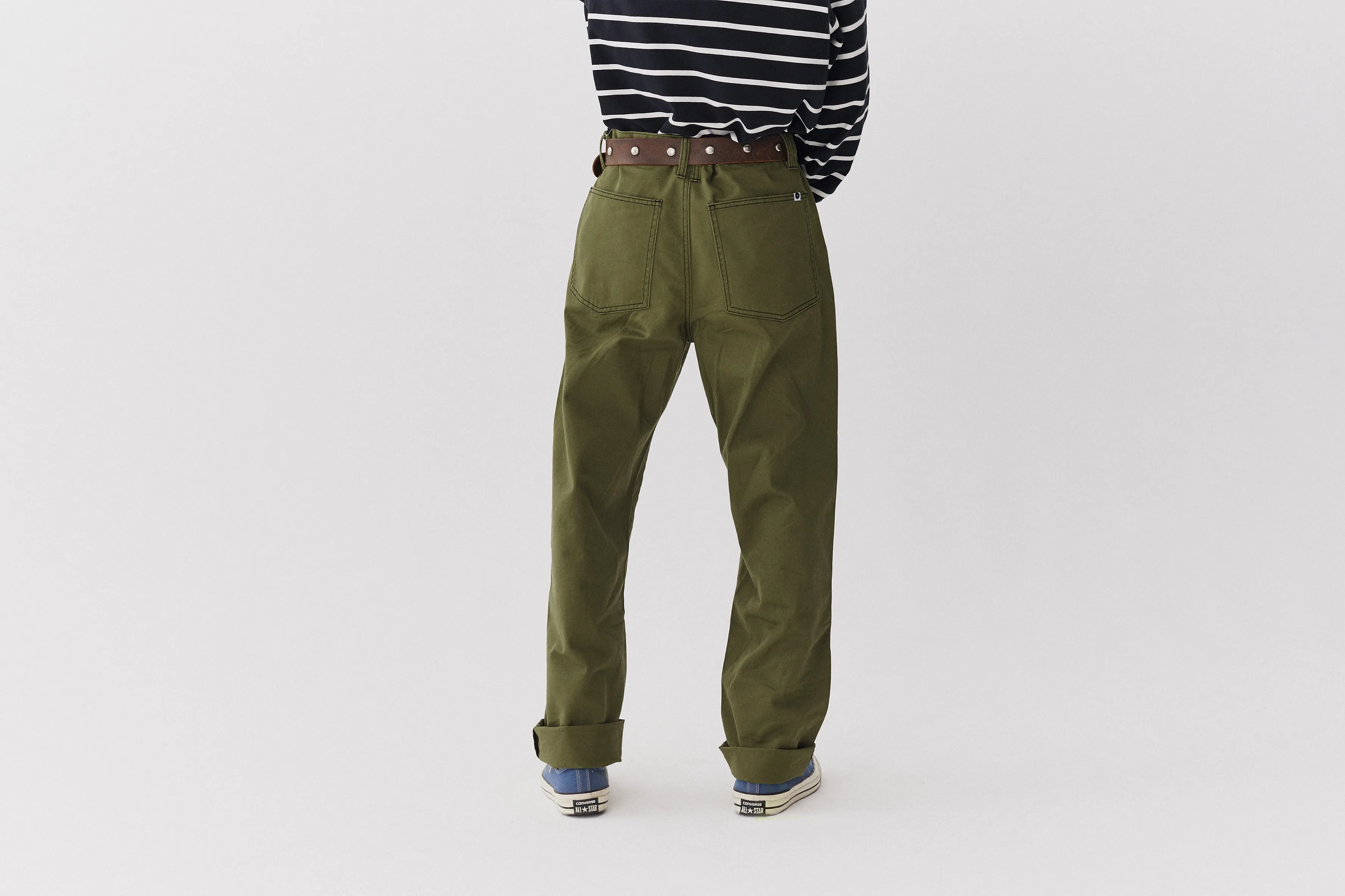 LO Contrast Stitch Khaki Trousers