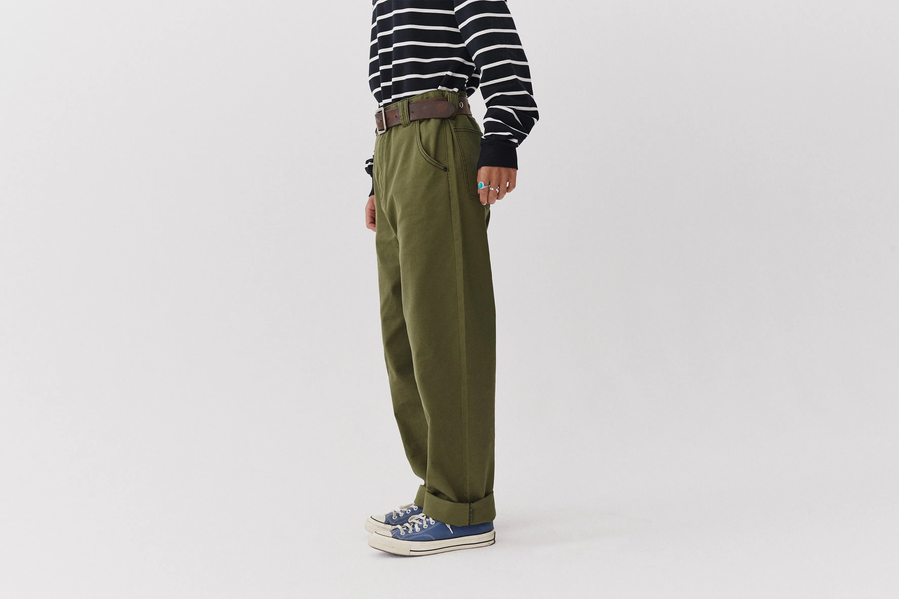 LO Contrast Stitch Khaki Trousers