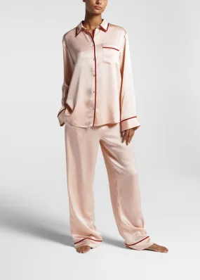 London Pyjama Bottom Blush Ribbon Piped Silk