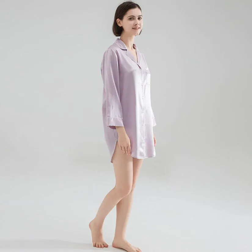 Luxury Classic Silk Sleep Shirt For Ladies 100%  Silk Silk Nightshirt Long sleeves Sleepwear