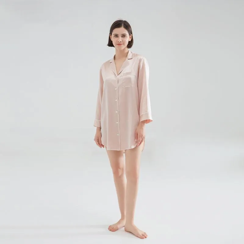 Luxury Classic Silk Sleep Shirt For Ladies 100%  Silk Silk Nightshirt Long sleeves Sleepwear