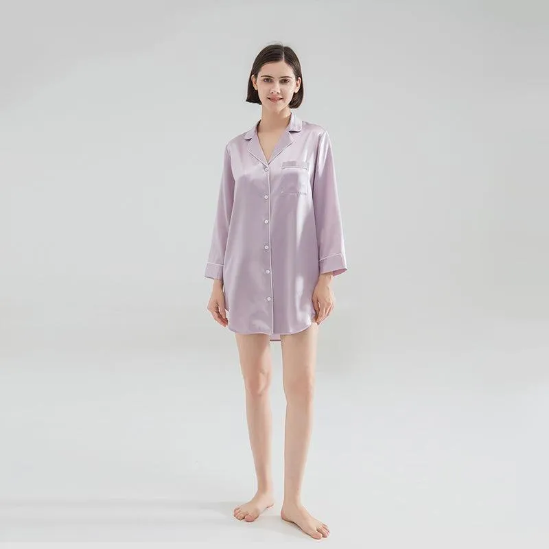 Luxury Classic Silk Sleep Shirt For Ladies 100%  Silk Silk Nightshirt Long sleeves Sleepwear