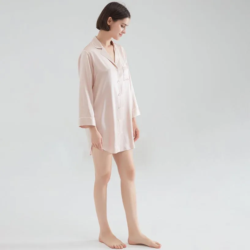 Luxury Classic Silk Sleep Shirt For Ladies 100%  Silk Silk Nightshirt Long sleeves Sleepwear