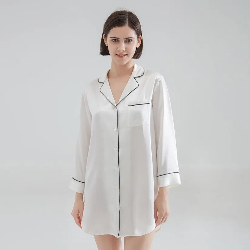 Luxury Classic Silk Sleep Shirt For Ladies 100%  Silk Silk Nightshirt Long sleeves Sleepwear