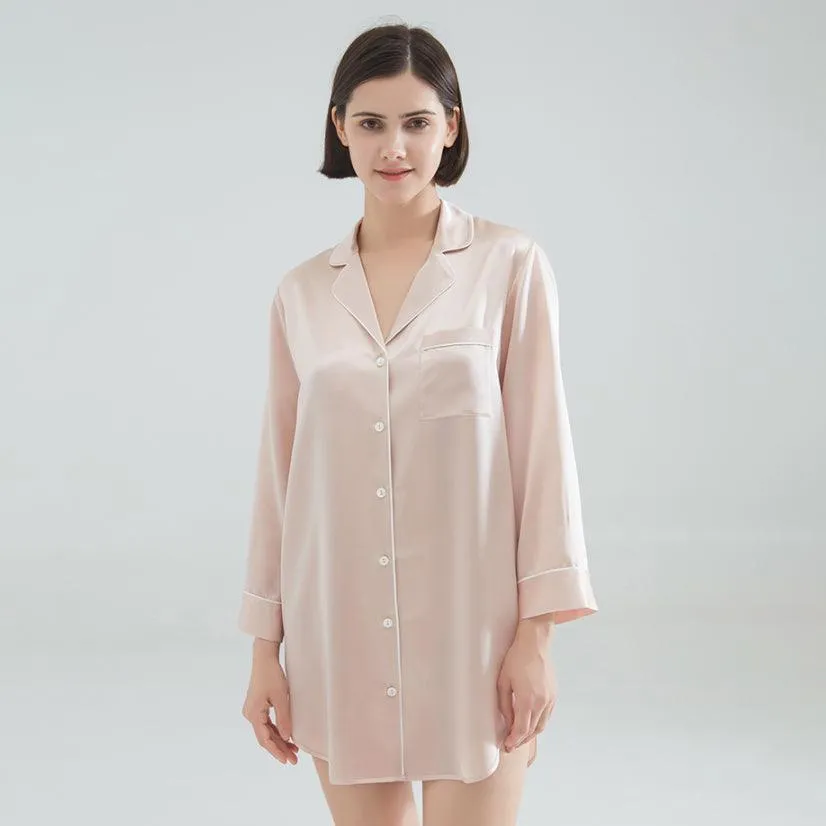 Luxury Classic Silk Sleep Shirt For Ladies 100%  Silk Silk Nightshirt Long sleeves Sleepwear