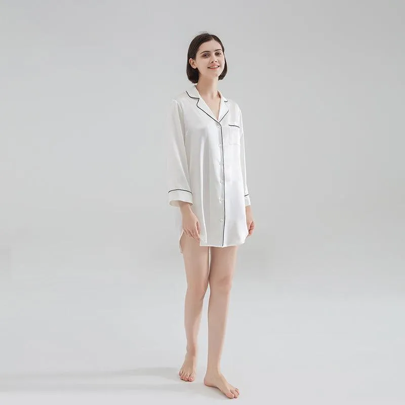 Luxury Classic Silk Sleep Shirt For Ladies 100%  Silk Silk Nightshirt Long sleeves Sleepwear