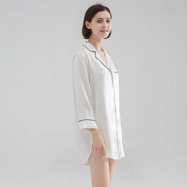 Luxury Classic Silk Sleep Shirt For Ladies 100%  Silk Silk Nightshirt Long sleeves Sleepwear