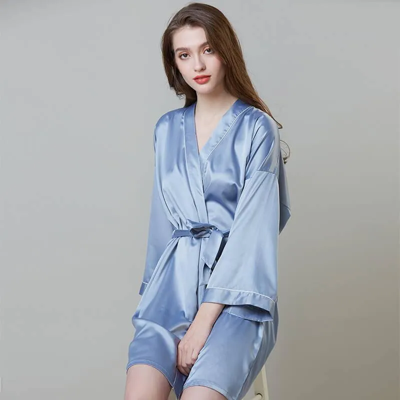 Luxury Sexy Womens Silk Robe 100% Mulberry Silk Bathrobe Silk Nightwear With White Piping