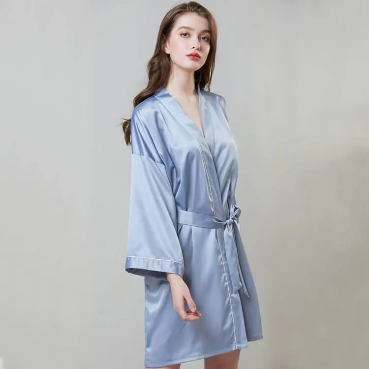 Luxury Sexy Womens Silk Robe 100% Mulberry Silk Bathrobe Silk Nightwear With White Piping