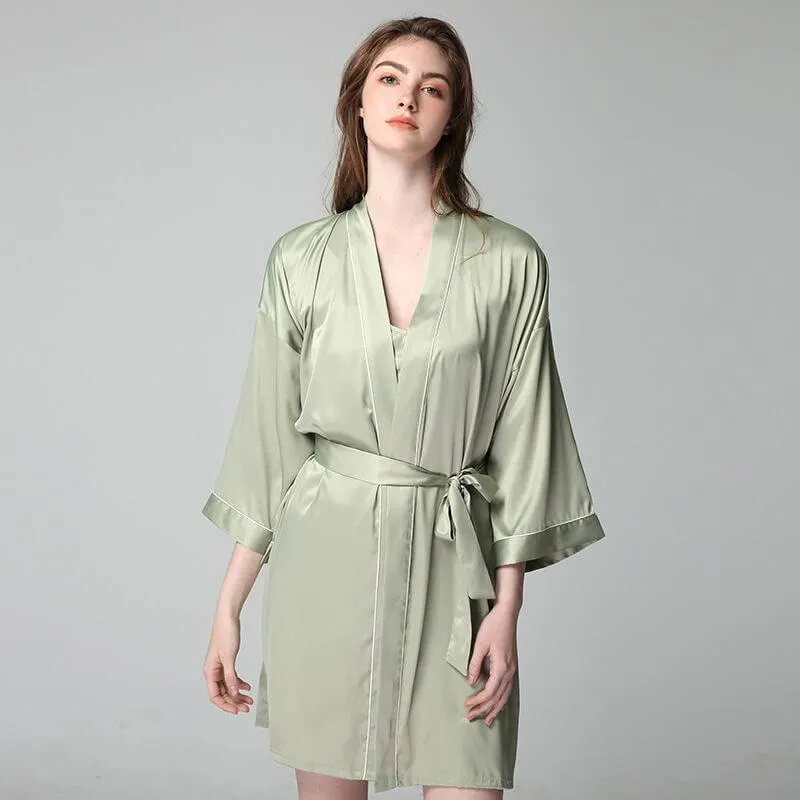 Luxury Sexy Womens Silk Robe 100% Mulberry Silk Bathrobe Silk Nightwear With White Piping