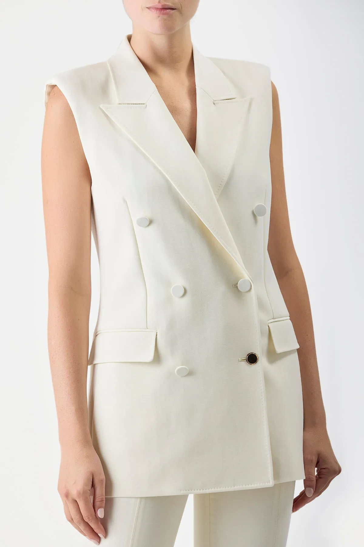 Mayte Vest in Ivory Silk Wool Cady