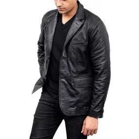 Men's 2-Buttons Lambskin Black Leather Blazer